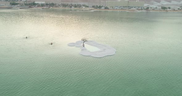 Aerial view of Dead Sea shoreline in Negev, Israel.