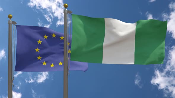 European Union Flag Vs Nigeria Flag On Flagpole