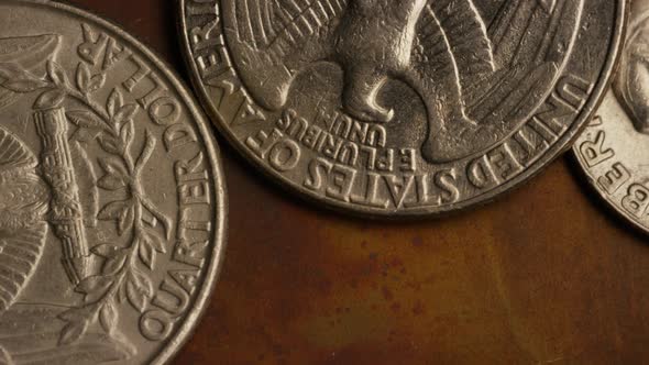 Rotating stock footage shot of American monetary coins