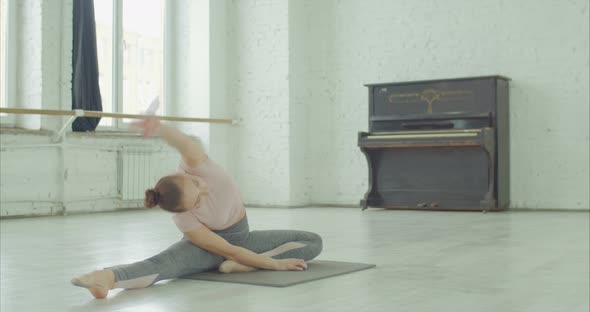 Girl Stretching One Leg Toe-touch Stretch Exercise