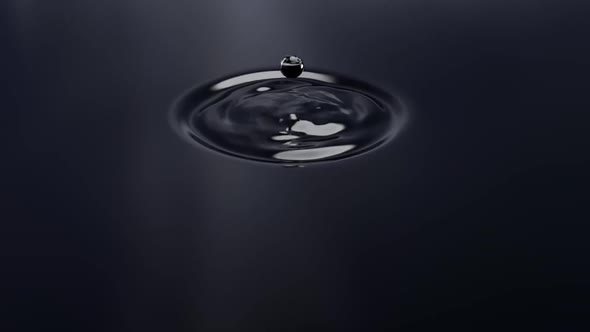 3D Animation. A Drop Falling On The Surface Of The Water And Creating Streaks