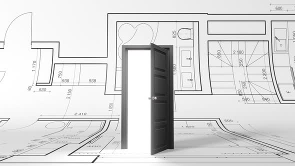 Opening Door Against Paper Project and Sketch Design of the New House alt