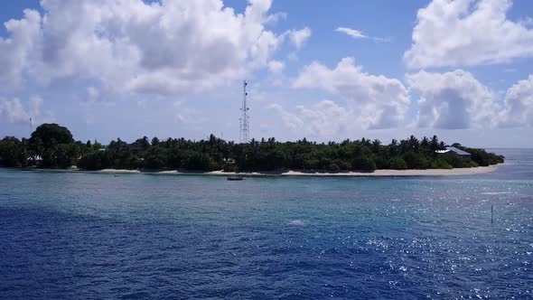 Aerial drone nature of marine shore beach journey by clear ocean and sand background