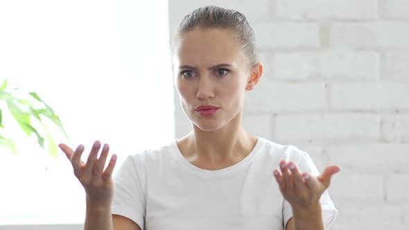 Angry Young Woman Arguing and Yelling Gesture Portrait