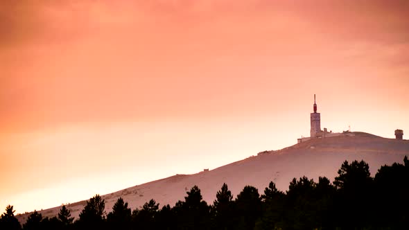 Summit of Mont Ventoux at Sunset, France. Timelapse