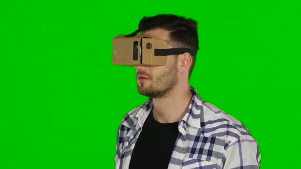 Virtual Reality. VR Glasses. Green Screen. Close Up