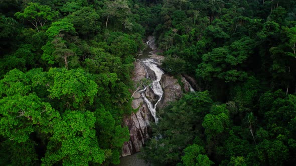 Hin Lat waterfall from above, drone shot. Koh Samui, Thailand