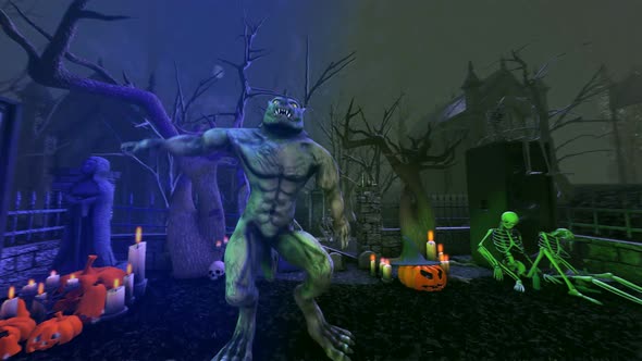 Werewolf sexy dancing in a graveyard party