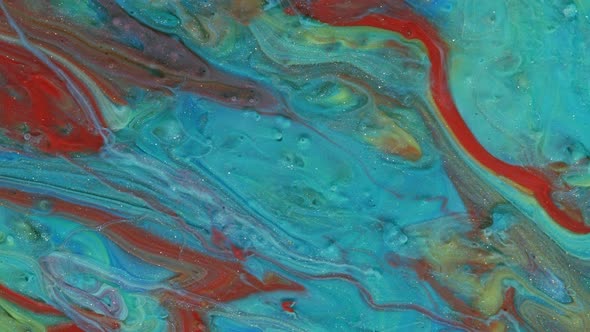 Abstract Bright Red and Light Pastel Streams Flow Across the Plane on a Blue Background