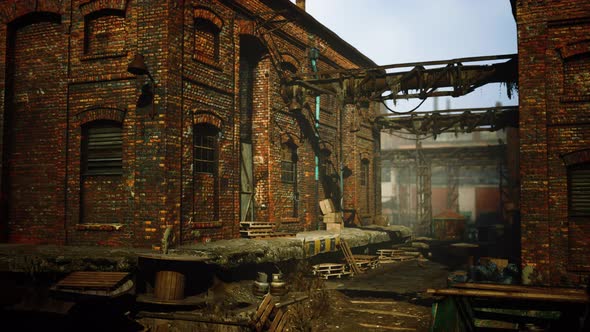 Abandoned Industrial Factory Buildings at Sunset