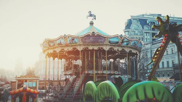 Twostorey Fairground Vintage Carousel and Ship Attraction