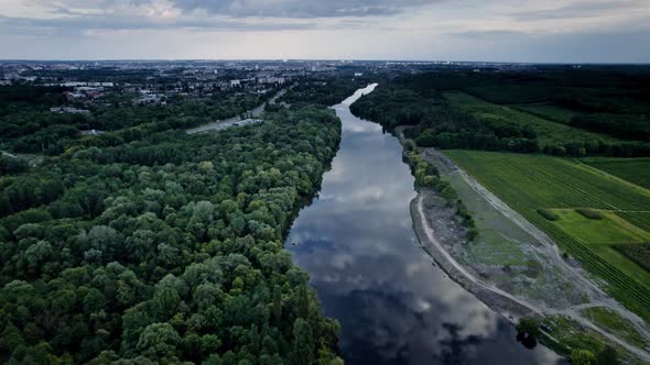 Aerial View of Green Forest and River