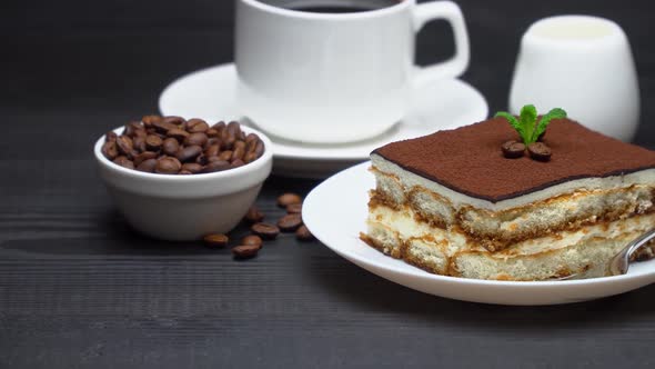 Portion of Traditional Italian Tiramisu Dessert Cup of Espresso Milk  Brown Sugar and Coffee