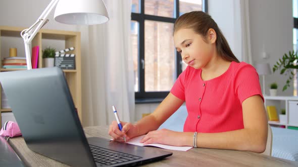 Teenage Student Girl Writing To Notebook at Home