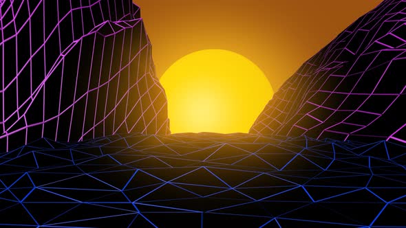 80's Grid River And Mountains