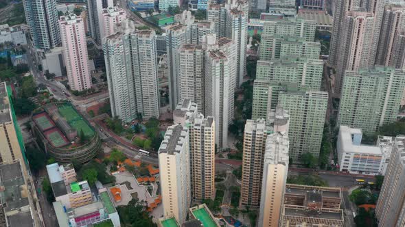 Drone fly over Hong Kong city