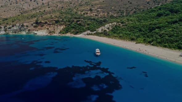 Beach on Coast of Ionian Sea in Albania View From Drone