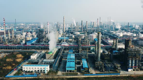 Aerial view oil refinery