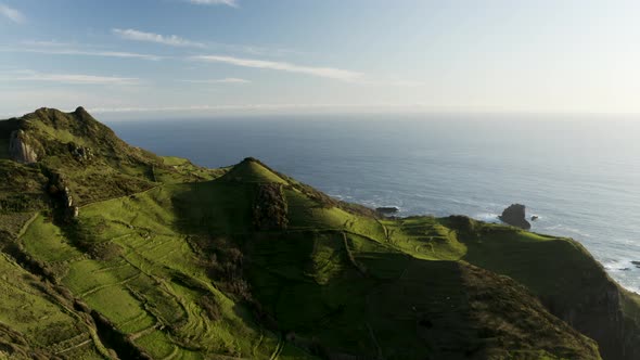 Aerial view of Sao Miguel island landscape, Azores Islands, Portugal.