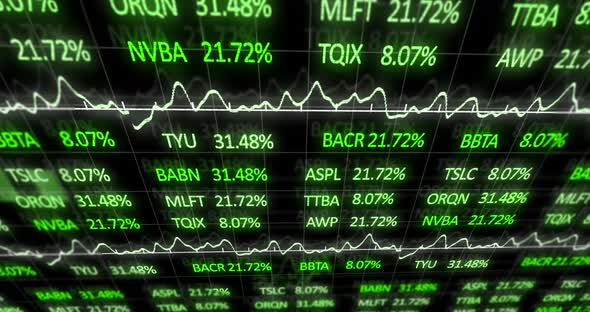 Animation of stock market display with stock market tickers and graphs 4k alt