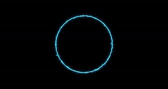 Blue Ring of Lightning Energy Neon a Black Background