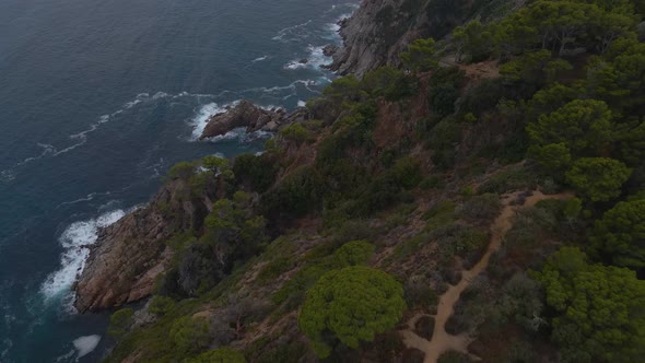 Aerial View of the Coastline with Rocks and Cliffs Balearic Sea Tossa De Mar
