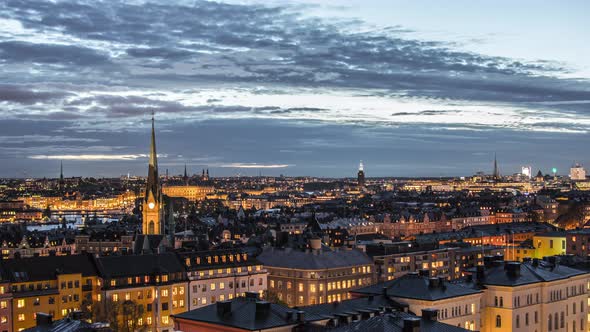 View of Stockholm City at Dusk Time Lapse Tilt