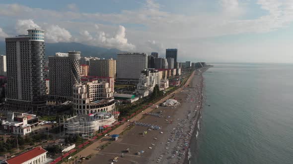 Drone flies along new Batumi boulevard.Georgia