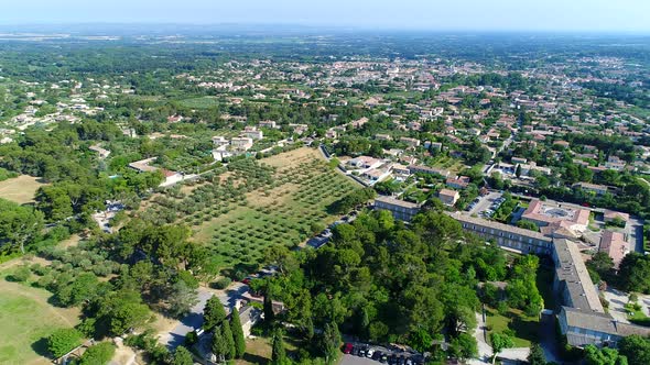 Saint-Paule de Mausole monastery in Saint-Remy-de-Provence seen from the sky