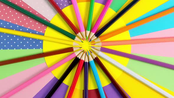 School Office Supplies on Colorful Paper Background