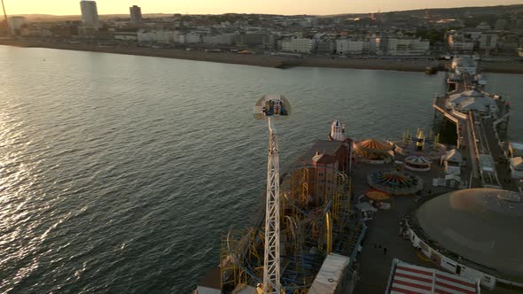 Aerial Orbit Of An Amusement Park Ride At The Brighton Palace Pier Uk