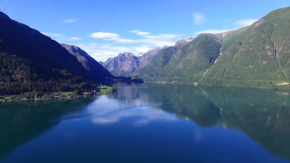 Sognefjorden fjord in norway, aerial footage