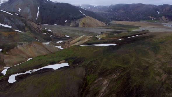 Drone Aerial Footage of Landmannalaugar Landscape in Iceland Highlands