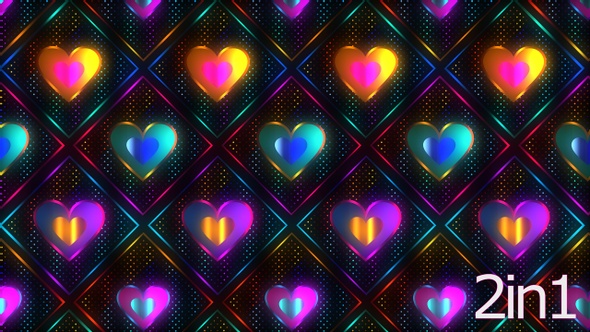 Neon Hearts Pattern Background