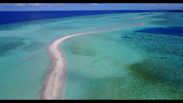 Aerial drone view tourism of marine sea view beach journey by blue sea and white sandy background of