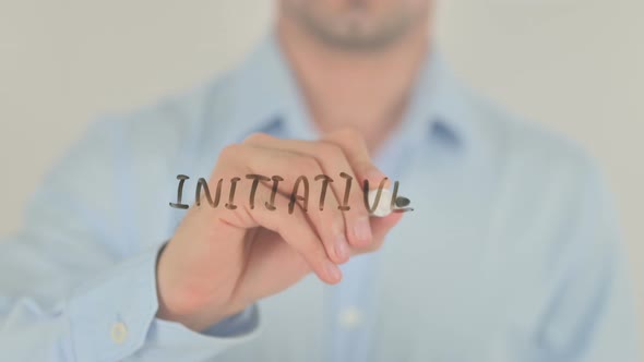 Initiative, Man Writing on Transparent Glass Screen