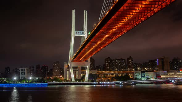 Nanpu Bridge Over Huangpu By Shanghai in China Timelapse
