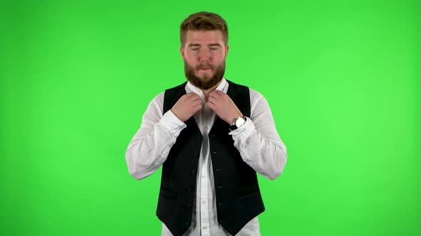 Man Cooling Herself By Her Hand, Suffering From High Temperature Weather. Green Screen