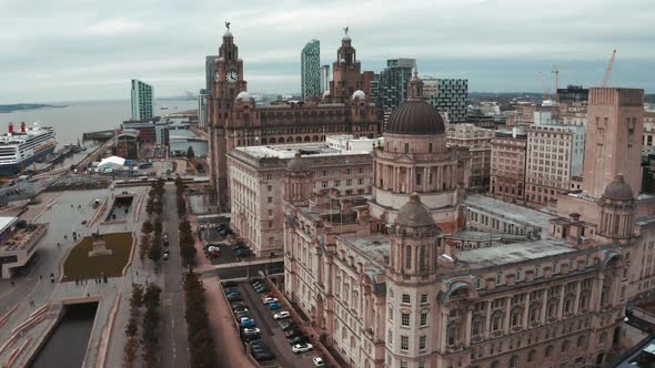 Beautiful Panorama of Liverpool Waterfront in the Evening Sunset