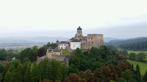 Aerial view of the castle in Stara Lubovna, Slovakia