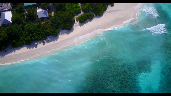 Aerial seascape of relaxing bay beach wildlife by clear ocean and white sand background of a dayout 