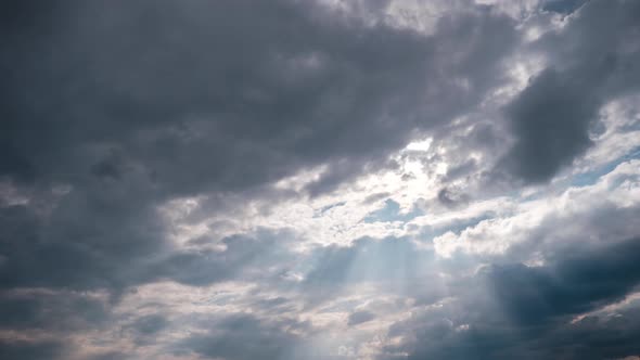 Timelapse of Gray Cumulus Clouds Moves in Blue Dramatic Sky Cirrus Cloud Space