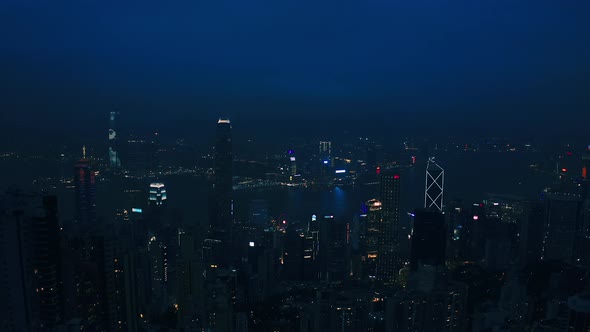 Aerial View Hong Kong Skyline From Victoria Peak at Night