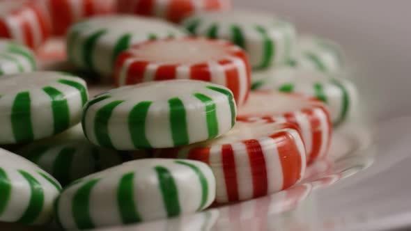 Rotating shot of spearmint hard candies - CANDY SPEARMINT 088