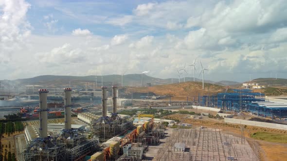 Aerial View of Large Industrial Gas Power Plant in Countryside