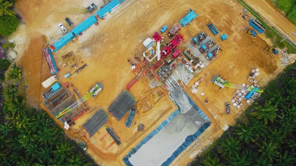 Cinematic Drone Shot of Onshore Drilling and Workover Rig structure and Rig equipment for oil explor