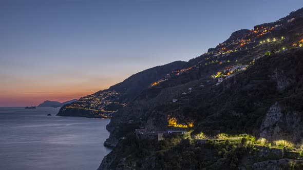 Beautiful sunset from Conca dei Marini on the Amalfi Coast.