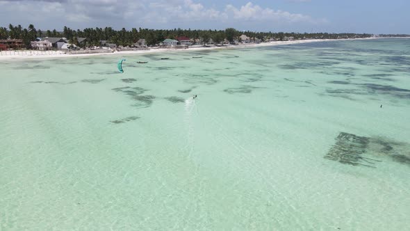 Zanzibar Tanzania  Kitesurfing Near the Shore Slow Motion