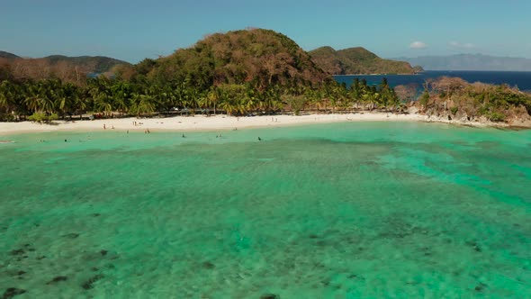 Torpical Island with White Sandy Beach, Top View