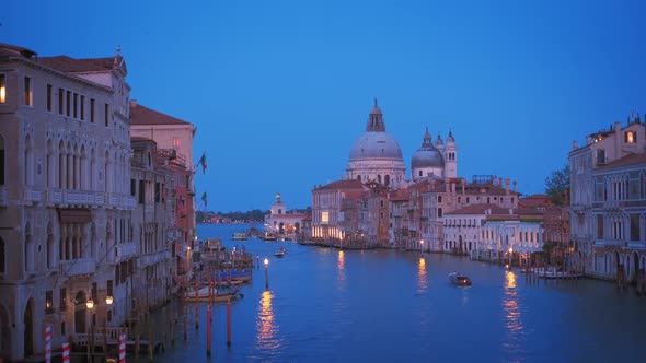 View of Venice Grand Canal and Santa Maria Della Salute Church in the Evening